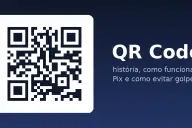 QR Code sobre fundo azul-escuro, com o texto QR Code, história, como funciona, Pix e como evitar golpes